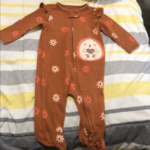 Carter's Brown One Piece with Floral and Hedgehog Design